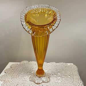 Chalet Art Glass Vase Jack in the Pulpit Signed & Dated 1971 Amber Glass